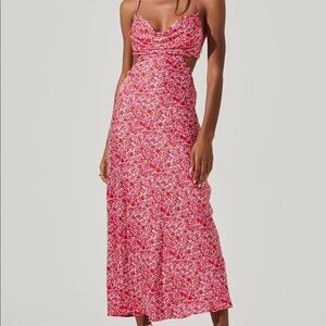 ASTR Colette Floral Satin Cutout Midi Dress SMALL